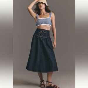 NWT Pilcro Lace-Up Drop-Waist Denim Midi Skirt Size 4